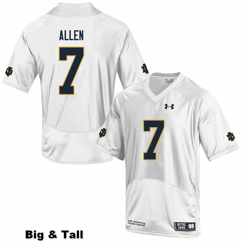 Men's NCAA Notre Dame Fighting Irish #7 Derrik Allen Stitched College Under Armour Authentic White Big & Tall Football Jersey DO10S11FE